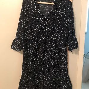 Navy and white polka dotted dress
